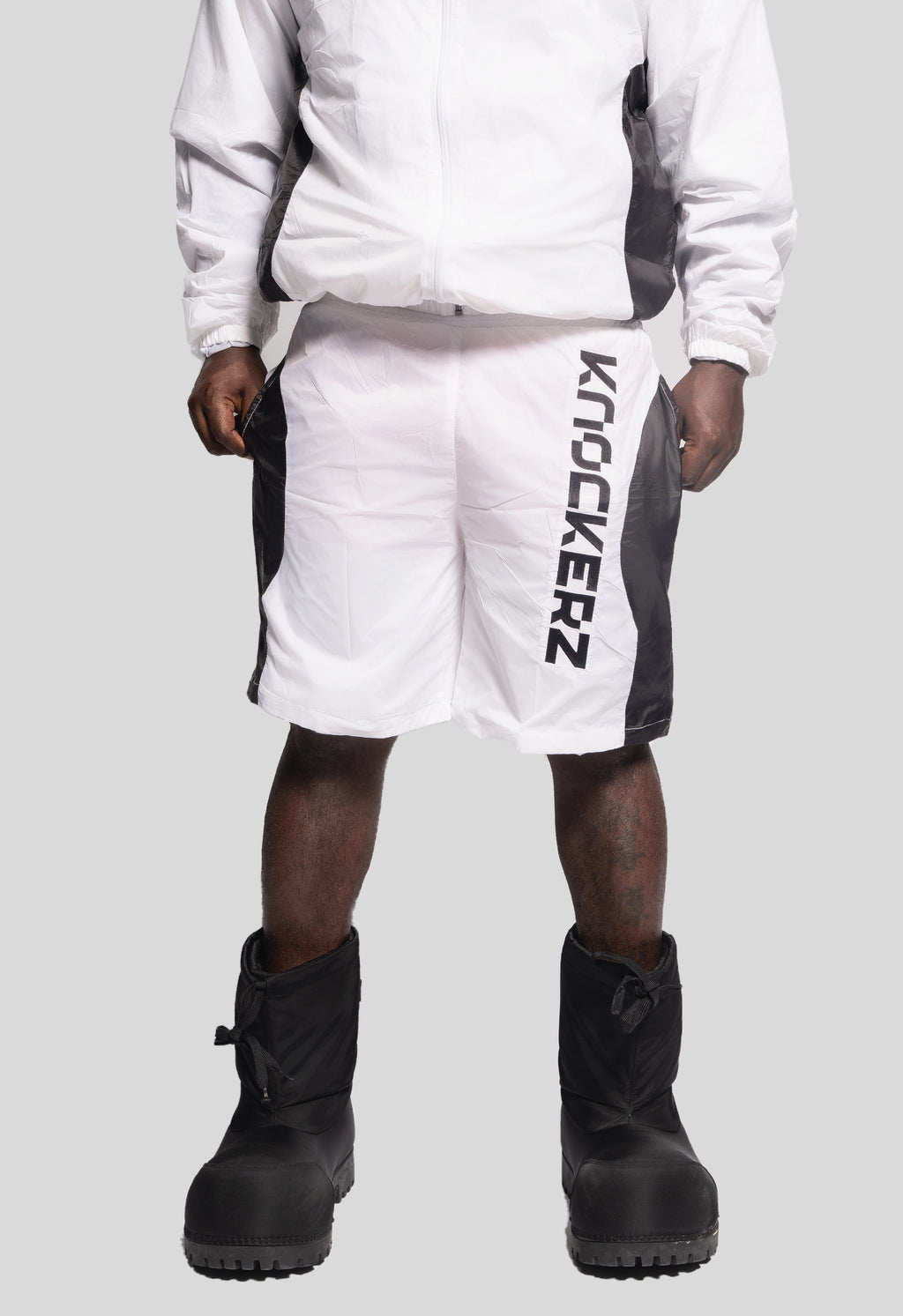 Knockout White Track Shorts