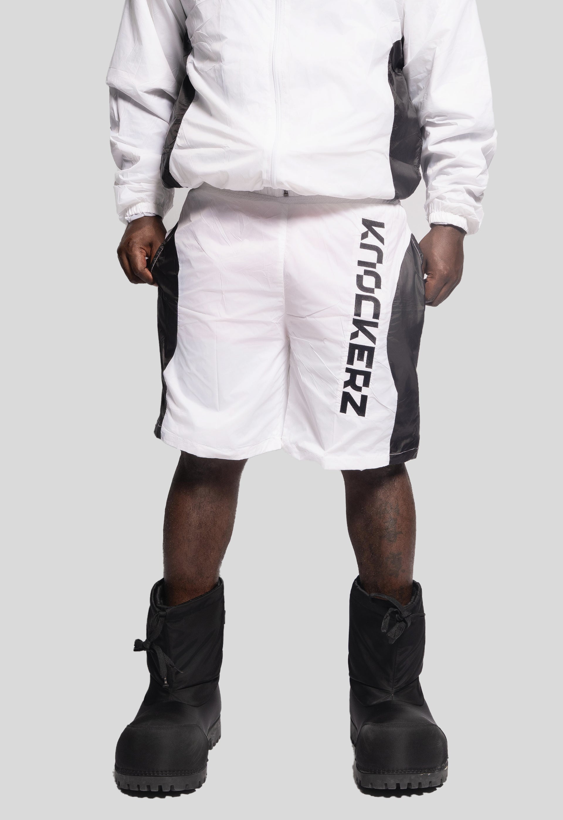 Knockout White Track Shorts